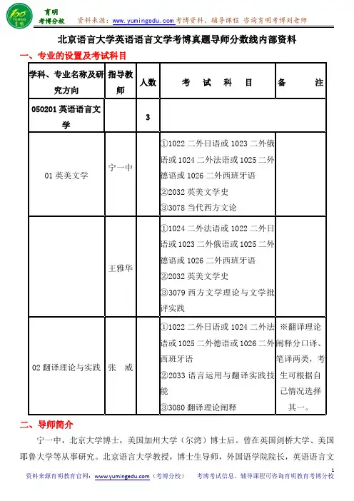 北京语言大学英语语言文学考博真题导师分数线内部资料