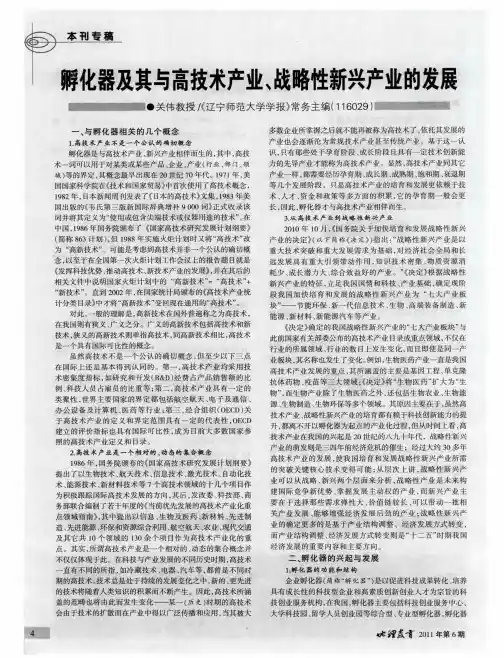 孵化器及其与高技术产业、战略性新兴产业的发展