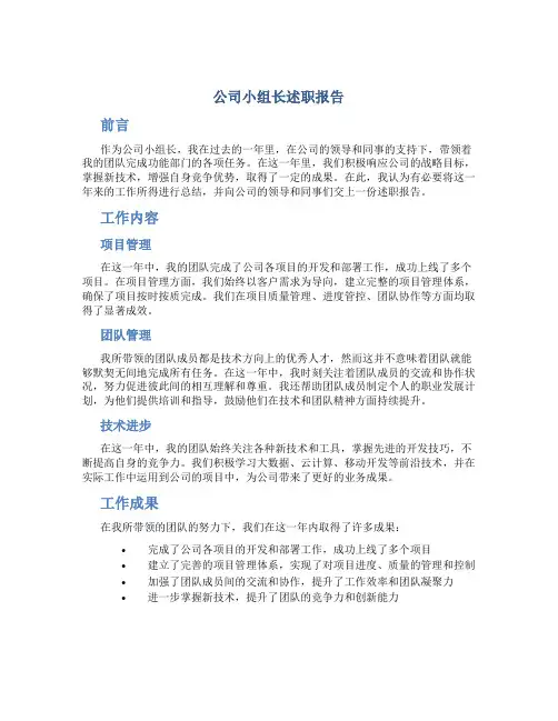 公司小组长述职报告
