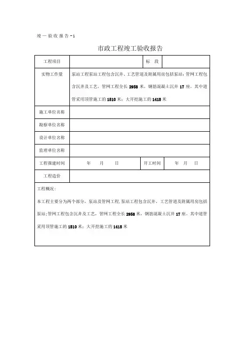 市政工程竣工验收报告表格