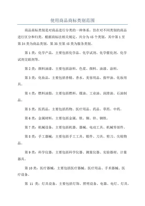 使用商品商标类别范围