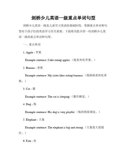 剑桥少儿英语一级重点单词句型