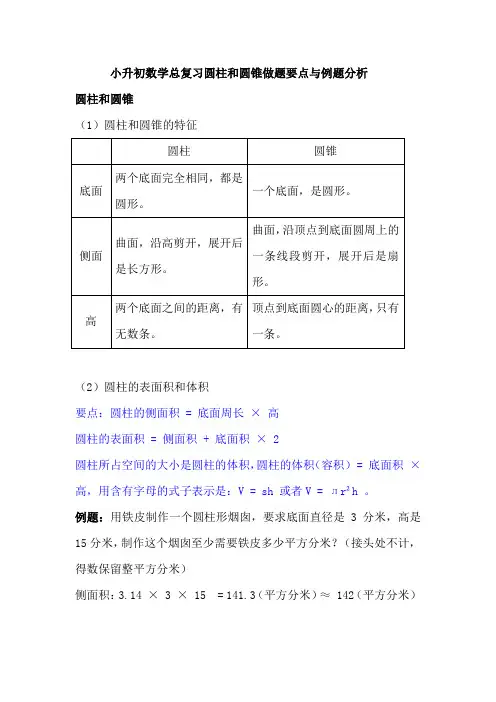 小升初数学总复习圆柱和圆锥做题要点与例题分析