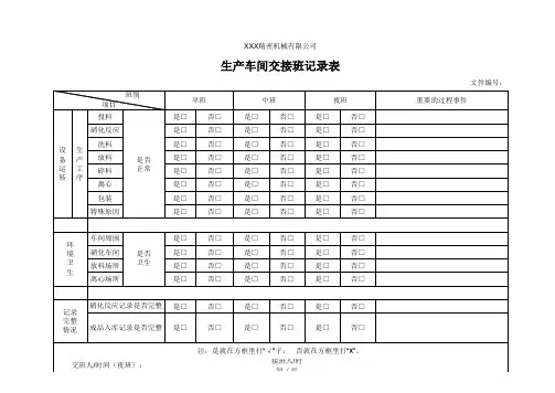 生产车间交接班记录表