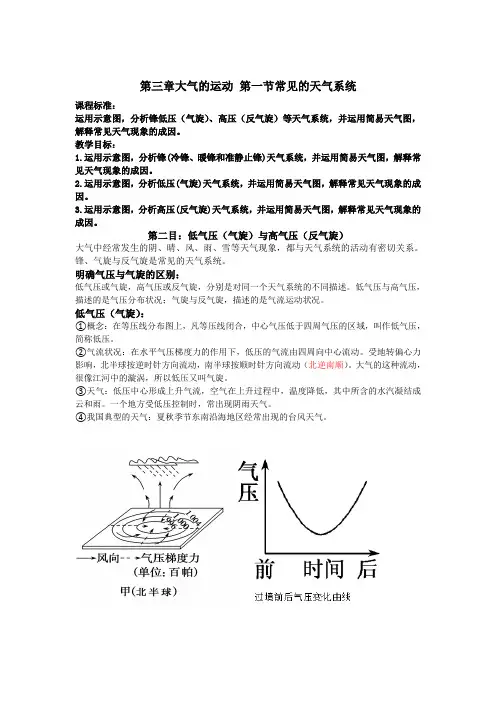 高中地理人教版(2019)选择性必修一3-1常见的天气系统(知识清单)