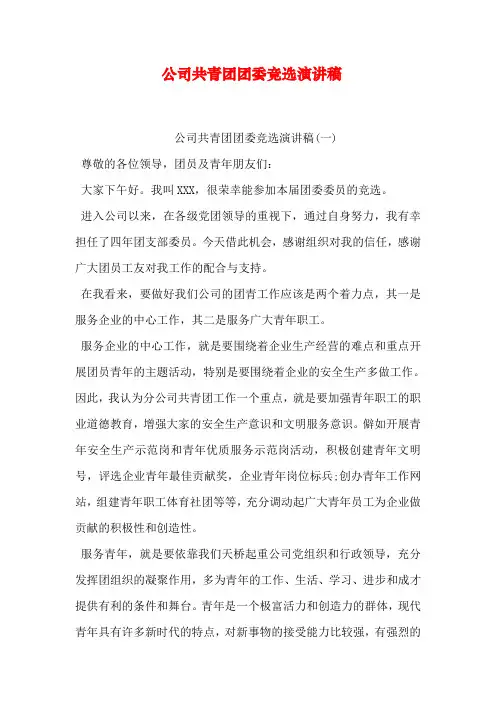 公司共青团团委竞选演讲稿