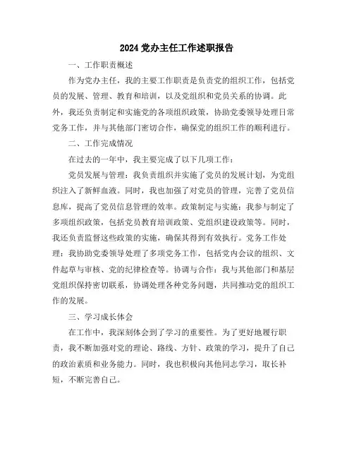 2024党办主任工作述职报告