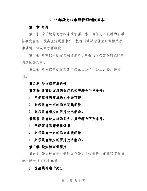 2023年处方权审批管理制度范本