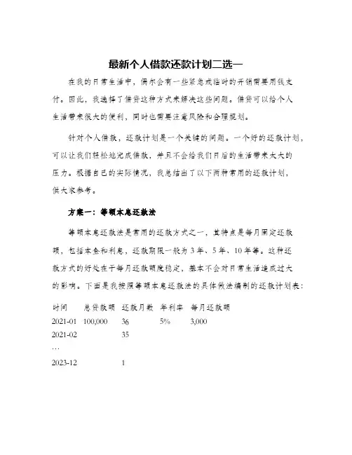 最新个人借款还款计划二选一