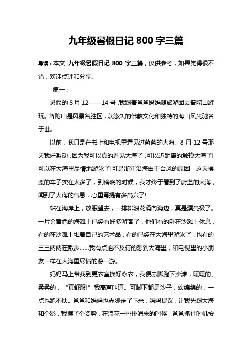 九年级暑假日记800字三篇