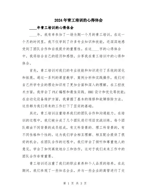 2024年青工培训的心得体会