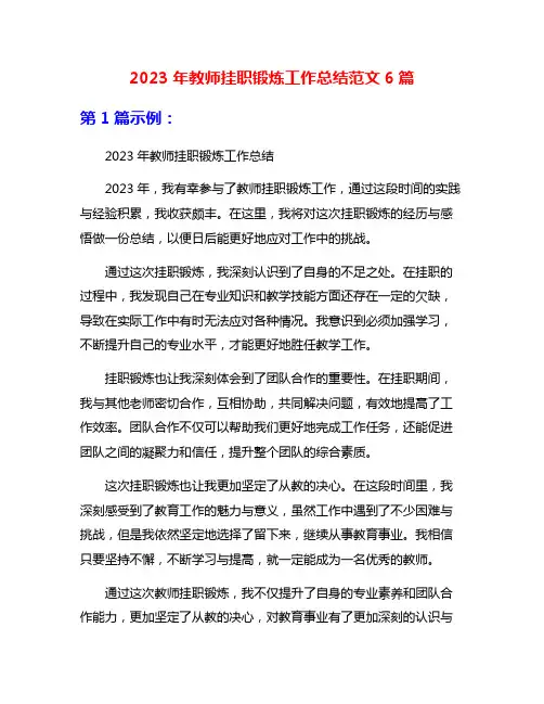 2023年教师挂职锻炼工作总结范文6篇