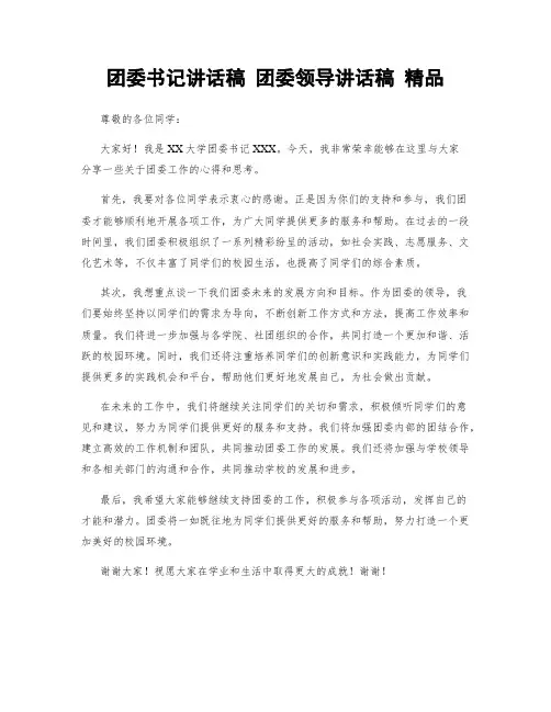 团委书记讲话稿 团委领导讲话稿 精品