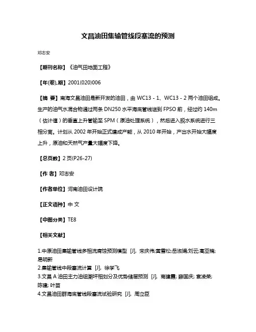 文昌油田集输管线段塞流的预测