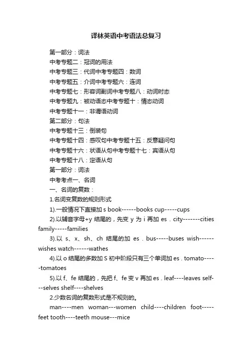 译林英语中考语法总复习
