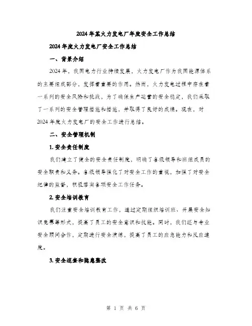 2024年某火力发电厂年度安全工作总结（2篇）