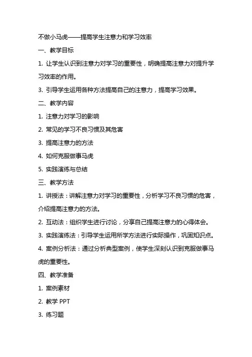 不做小马虎设计教学教案