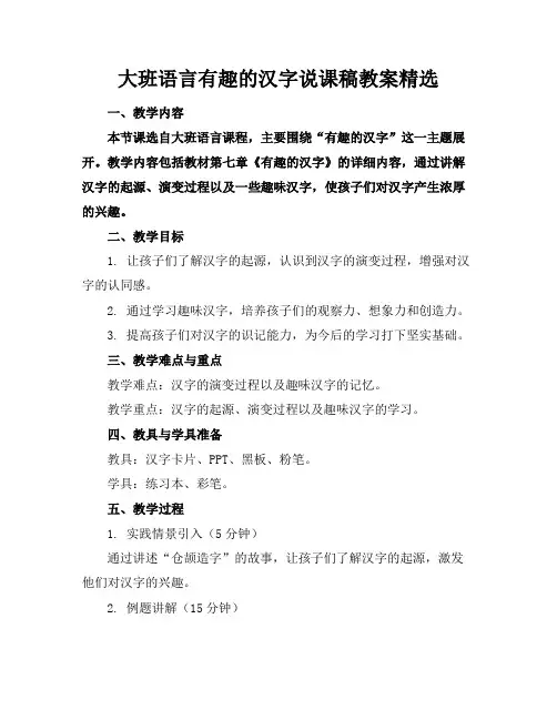 大班语言有趣的汉字说课稿教案精选