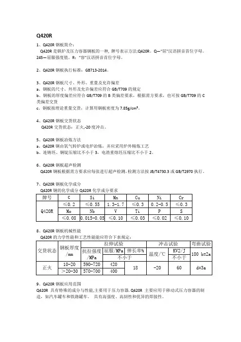 Q420R钢板执行标准及交货状态