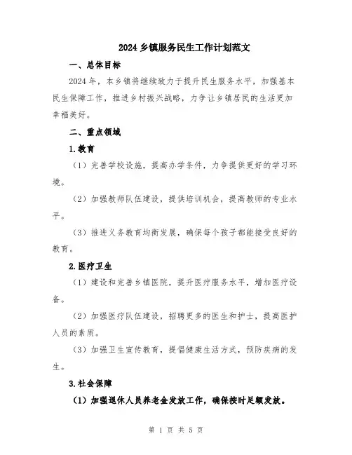 2024乡镇服务民生工作计划范文