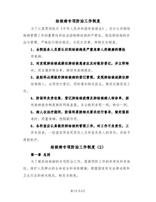 结核病专项防治工作制度(2篇)