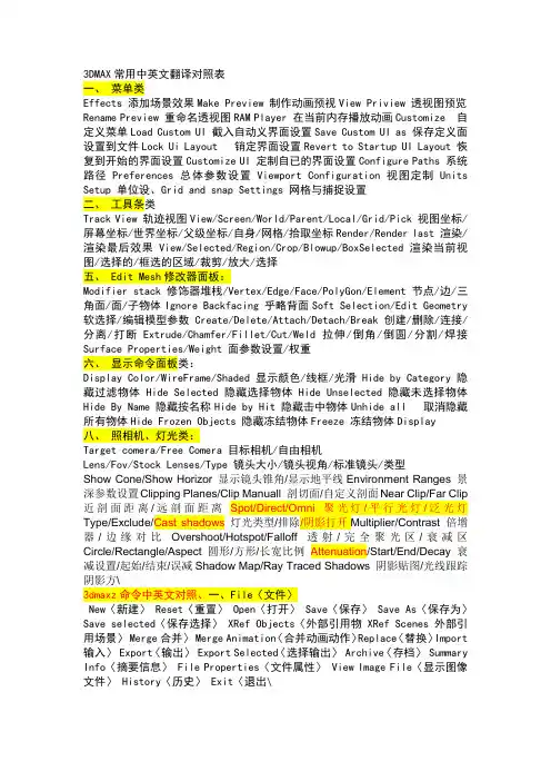 3dmaxz命令中英文对照