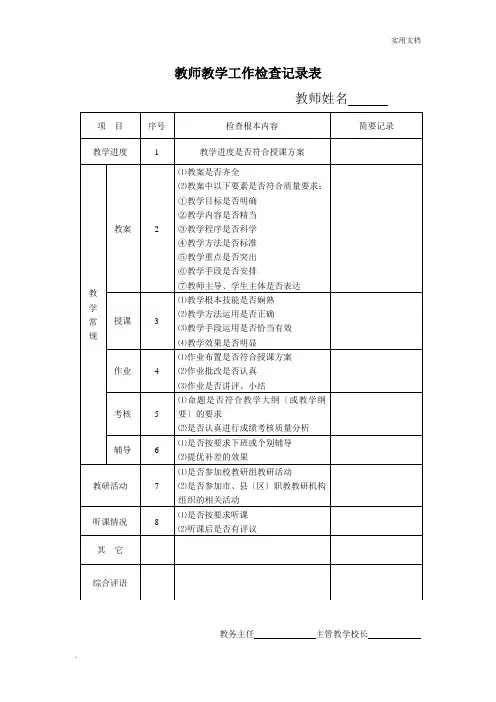 教师教学工作检查记录表