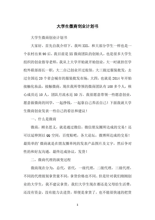 大学生微商创业计划书