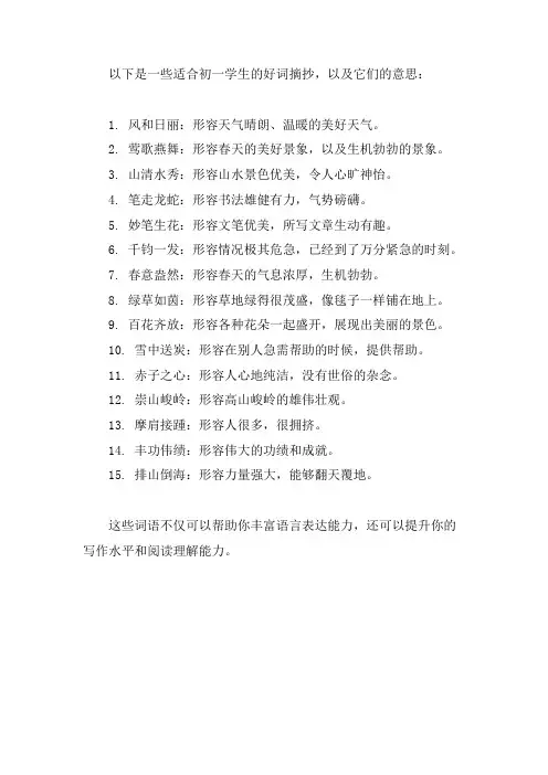 好词摘抄大全加意思初一