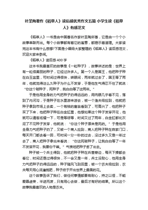 叶圣陶著作《稻草人》读后感优秀作文五篇小学生读《稻草人》有感范文