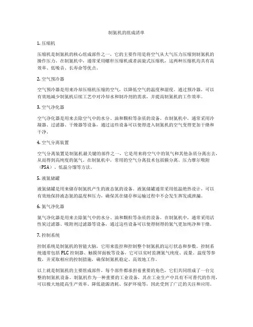 制氮机的组成清单