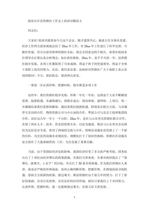 最新副县长在县供销社工作会上的讲话稿