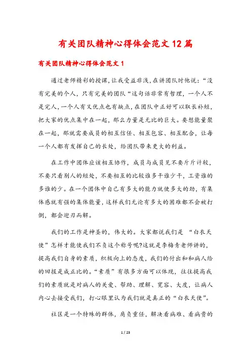 有关团队精神心得体会范文12篇