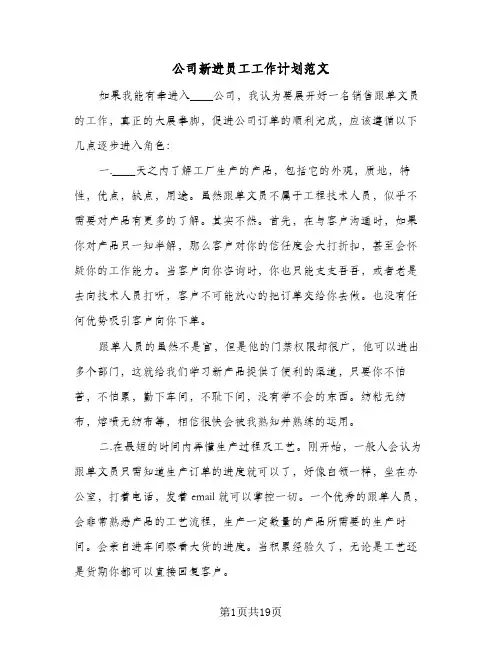 2024年公司新进员工工作计划范文（4篇）