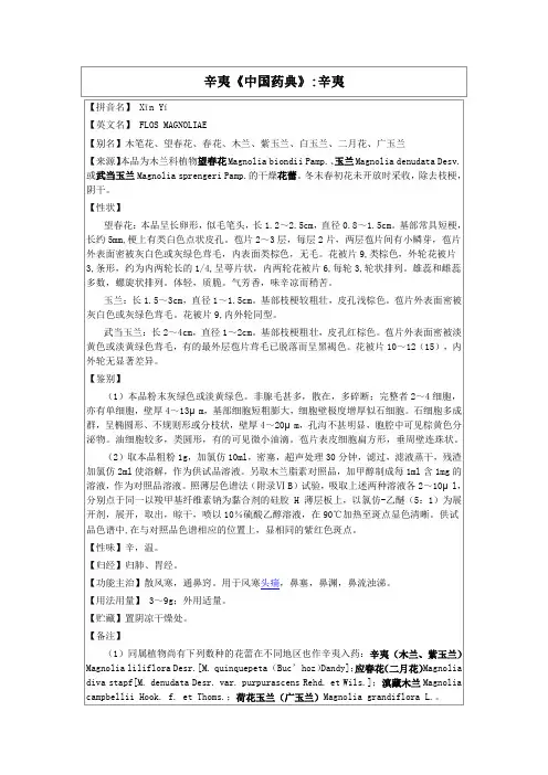 辛夷《中国药典》