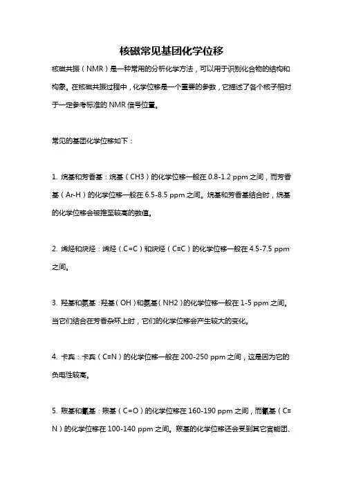 核磁常见基团化学位移