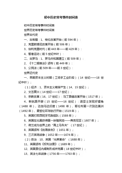 初中历史常考事件时间表