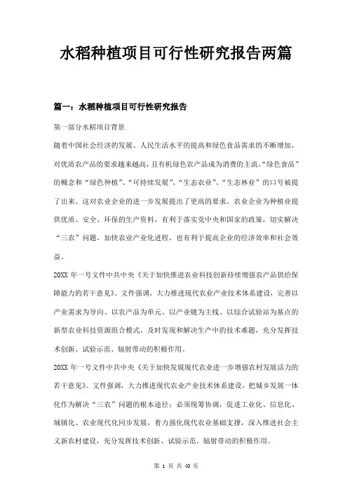 水稻种植项目可行性研究报告两篇
