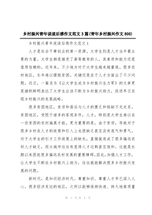 乡村振兴青年说读后感作文范文3篇(青年乡村振兴作文800)