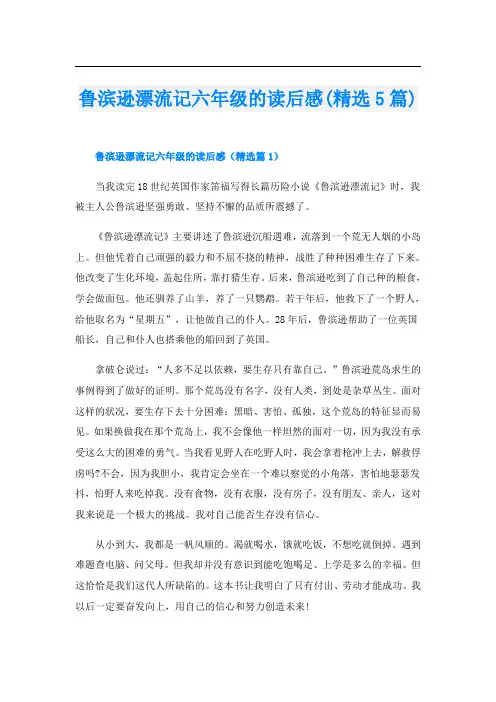 鲁滨逊漂流记六年级的读后感(精选5篇)