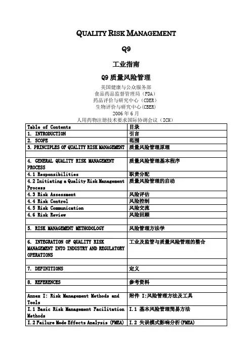 Q质量风险管理中英文对照