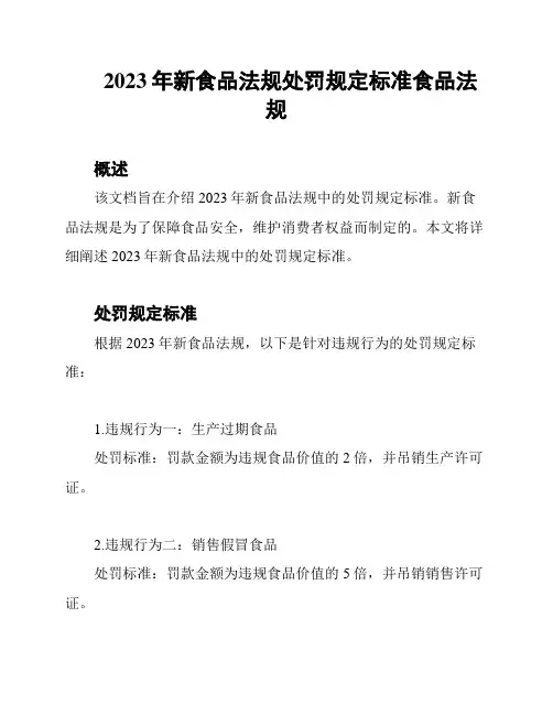 2023年新食品法规处罚规定标准食品法规