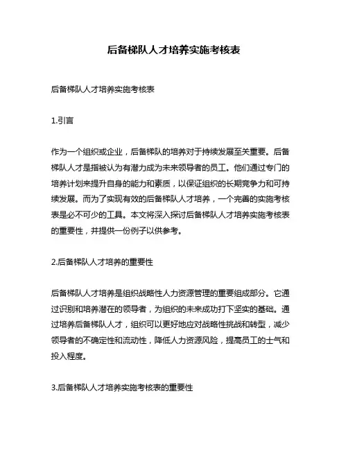 后备梯队人才培养实施考核表