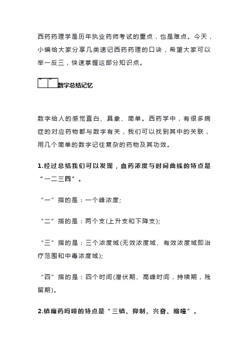 药理学口诀
