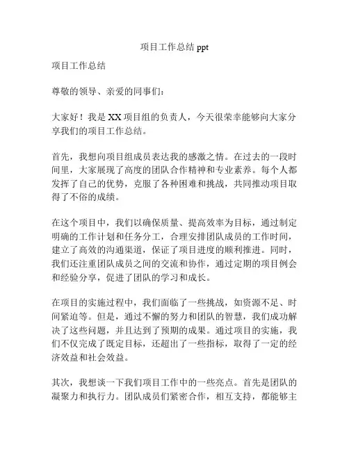 项目工作总结ppt