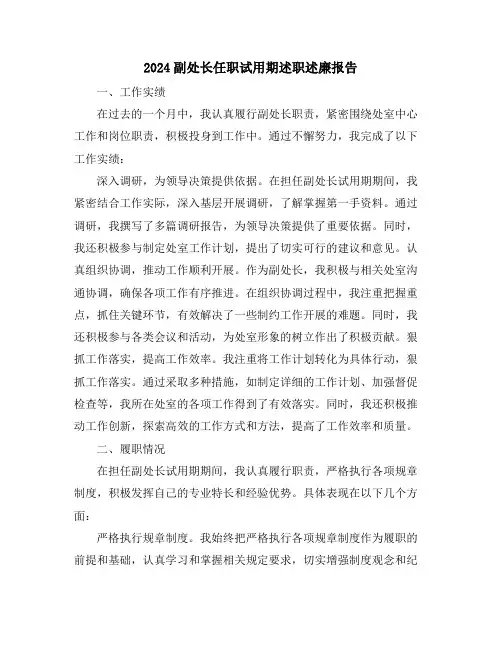 2024副处长任职试用期述职述廉报告