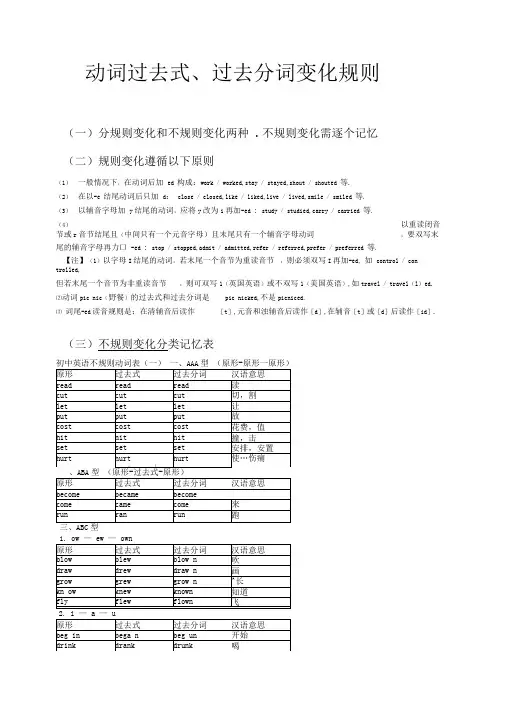 动词过去式过去分词变化规则