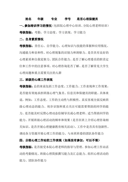 心理委员考核标准(草案)