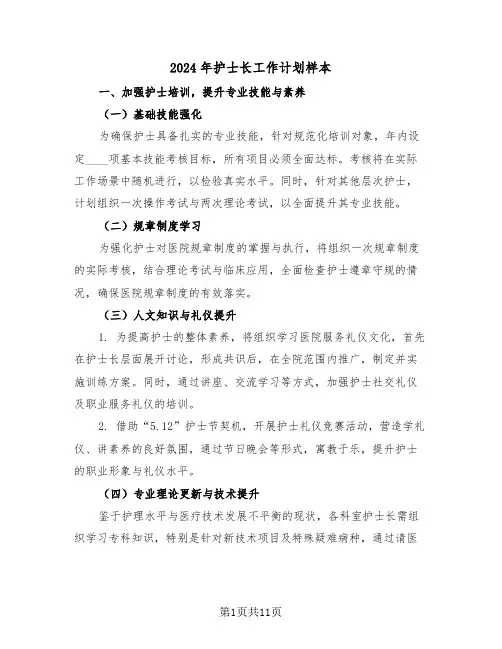 2024年护士长工作计划样本（四篇）