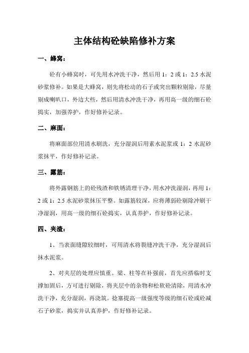 主体结构砼缺陷修补方案